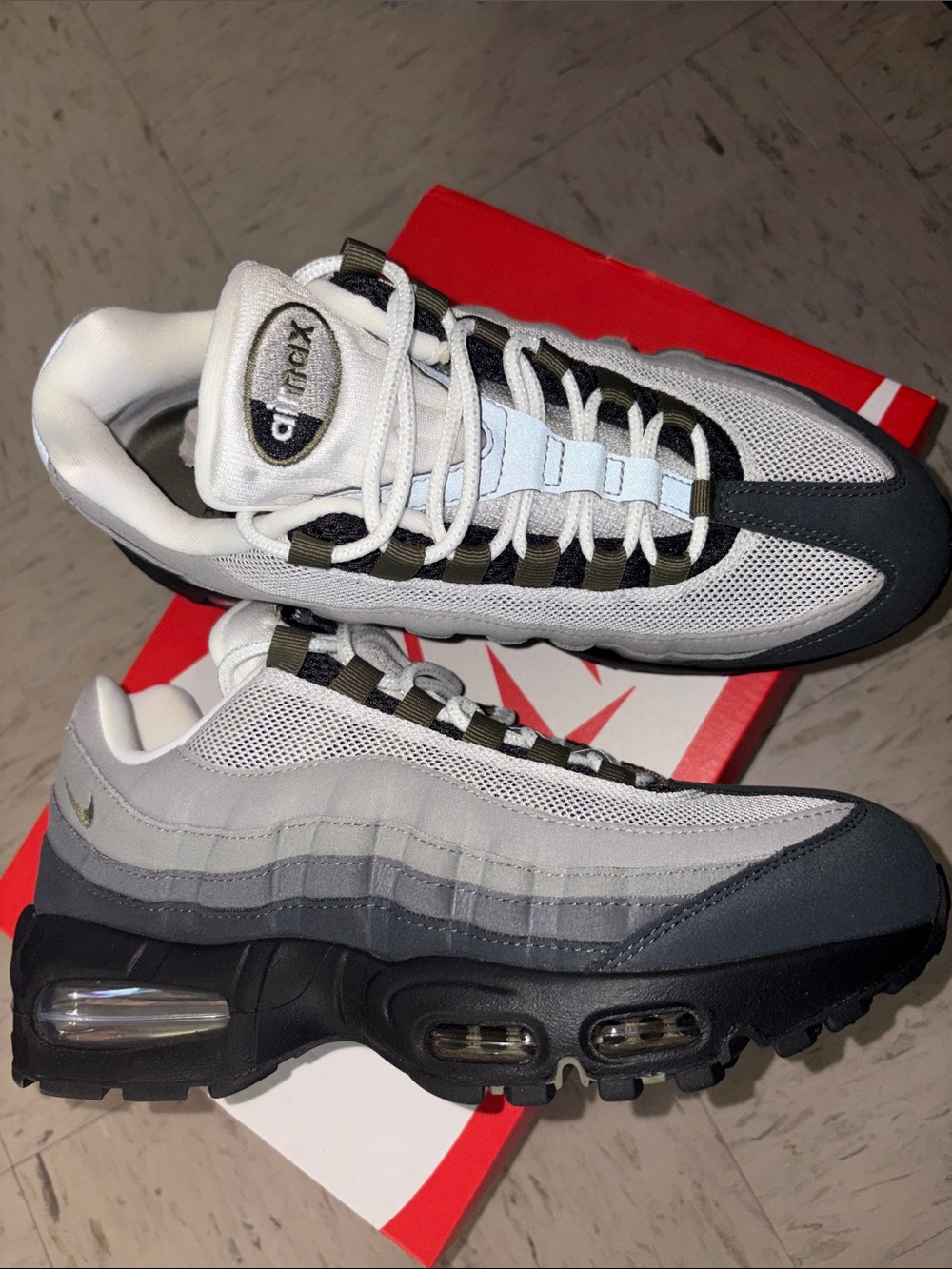 Nike Air Max 95 Sneakers - Gray, Black & White Olive, NEVER WORN - Picture 2 of 8